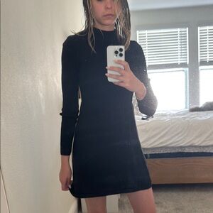 Free People Black Ribbed Sheath Dress Long Sleeve Mock Neck